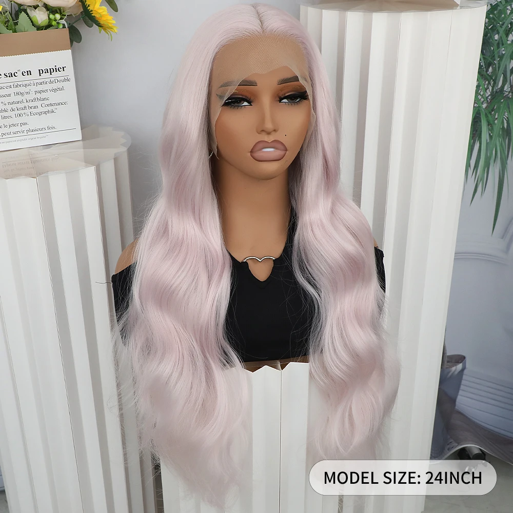 Apolaurel Light Pink Body Wave Synthetic Lace Front Wigs Long Hair Wigs for Women Pink Loose Curly Wig Free Part Natural Hair