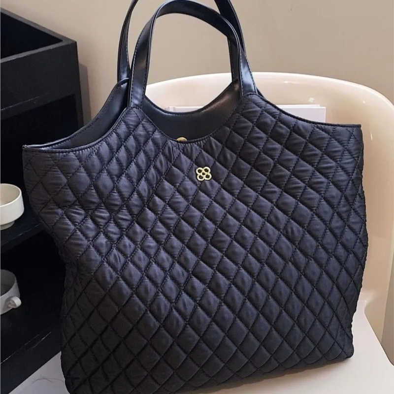 JIAERDI Black Puffed Quilting Tote Bag Women Large Capacity Stitching Shoulder Bags Ladies Fashion Premium Commute Underarm Bag