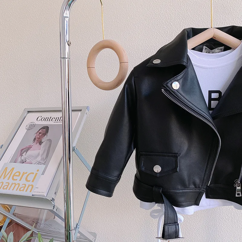 Girls Leather Jacket - Kids Casual Outerwear With Zipper Closure | Fashion Short Lapel Coat