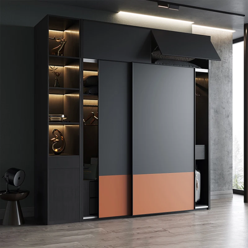 

Modern Simple Sliding Door Master Bedroom Light Luxury Customized Household Panel Wardrobe Three Door Large Wardrobe