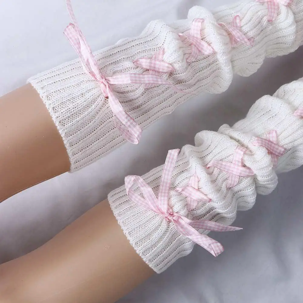 Children Leg Warmers Autumn Winter Wool Leg Warmers Japanese JK Bow Bandage Socks Cute Sweet Lolita Cosplay Foot Cover Girl Knee Protection