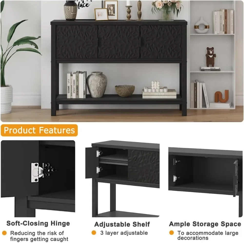 Console Sofa Table, Modern Entryway Table with Sehves, Couch Table with Storage (47.24 Inch Wide, Black) 4