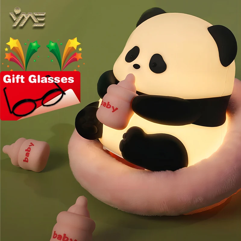 Cute Cartoon Panda Silicone Lamp USB Rechargeable  Night Light Timing Function Desk Lamp Bedside Decor Children light Toy Gift 5