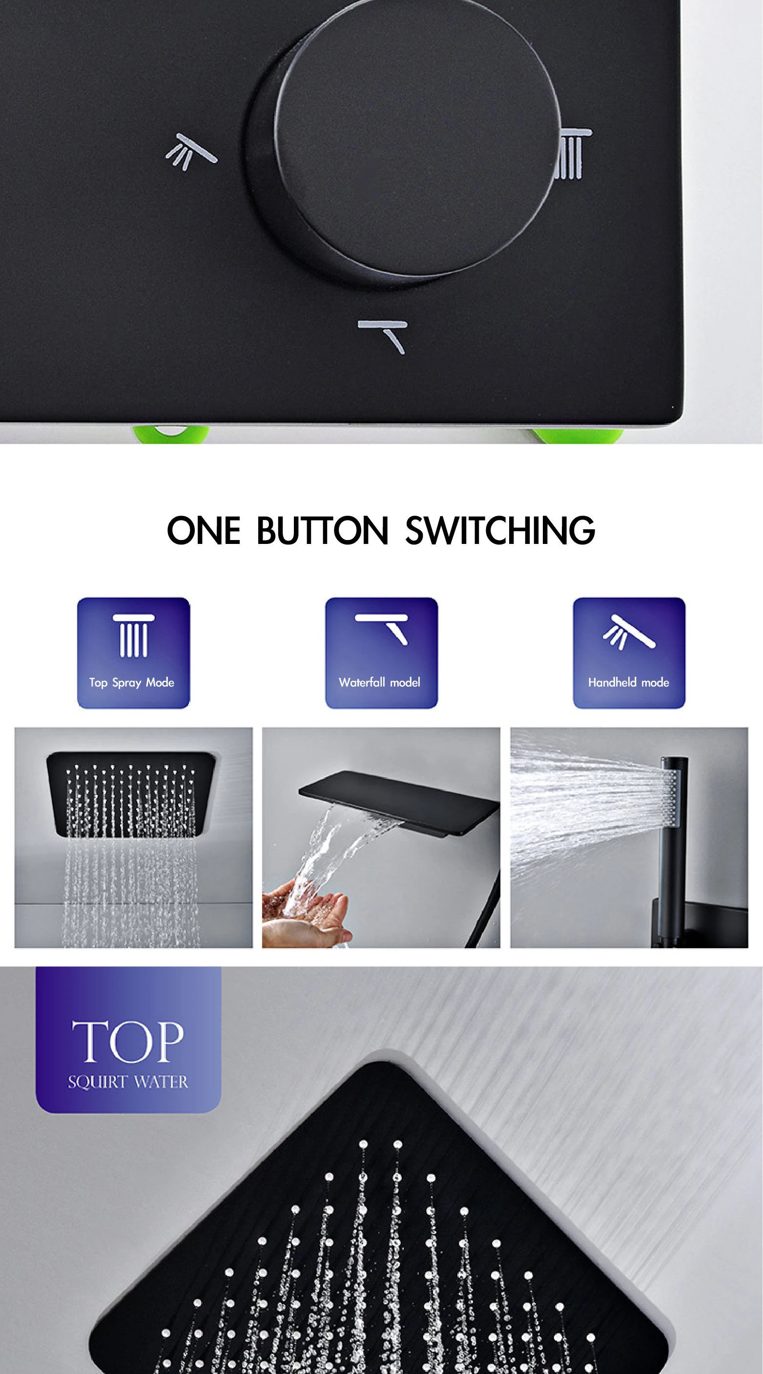Black Shower Set bathroom constant temperature shower concealed ceiling waterfall faucet hidden into the wall ceiling shower