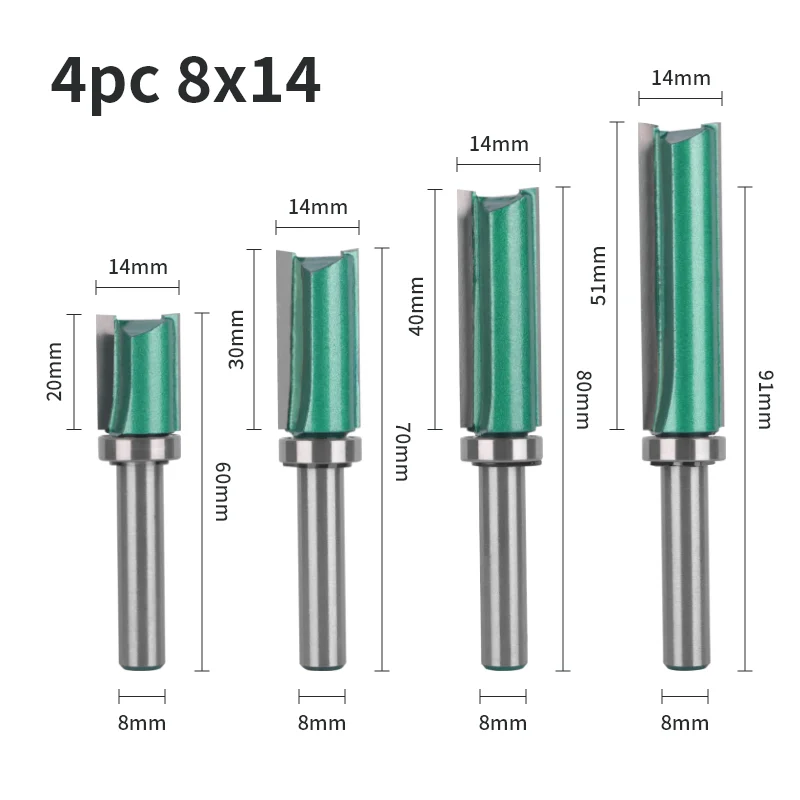 Green Pattern Carbide Woodworking Cove Router Bit - 8mm Shank, 12mm/14mm Cutting Diameter