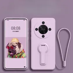 Liquid Silicone Lanyard Shockproof Phone Case with Stand Holder for Honor X70 (Purple)