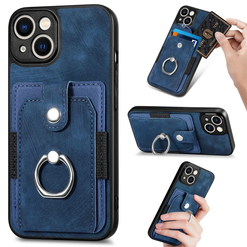 Versatile 360° Rotation Ring Kickstand Leather Wallet Card Holder with Magnetic Car Mount Compatibility