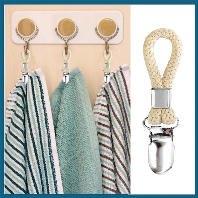 4Pcs Braided Cotton Loop Metal Towel Clips Household Organization Supplies for Home Bedroom Dormitory Organize Rack kitchen towel clip