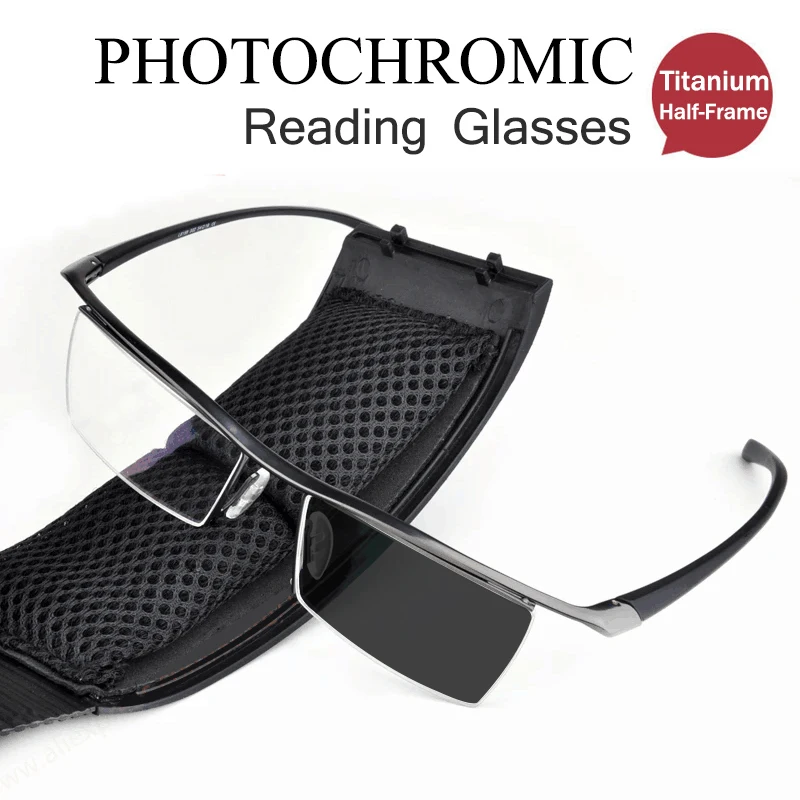 

Очки мужские фотохромные для чтения, аксессуар от солнца в полуоправе из титанового сплава, с диоптриями от + 0 до + 6,0