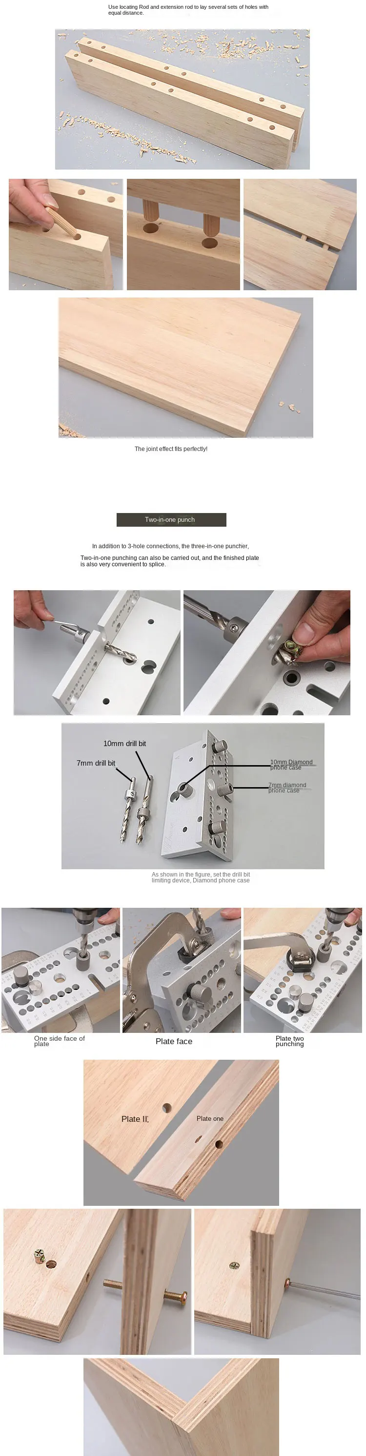 Adjustable Multi Row Puncher 3-in-1 Woodworking Positioner Drawer Drilling Tool