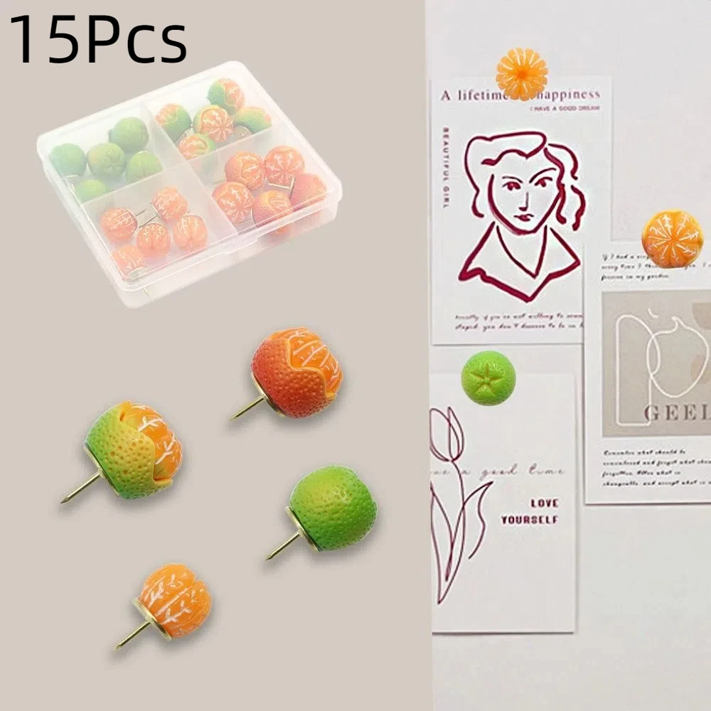 15Pcs 휴대용 크리 에이 티브 시뮬레이션 과일 푸시 핀 DIY 재사용 가능한 칠판 푸시 핀 3D 박스 포함 엄지 못 벽 마커