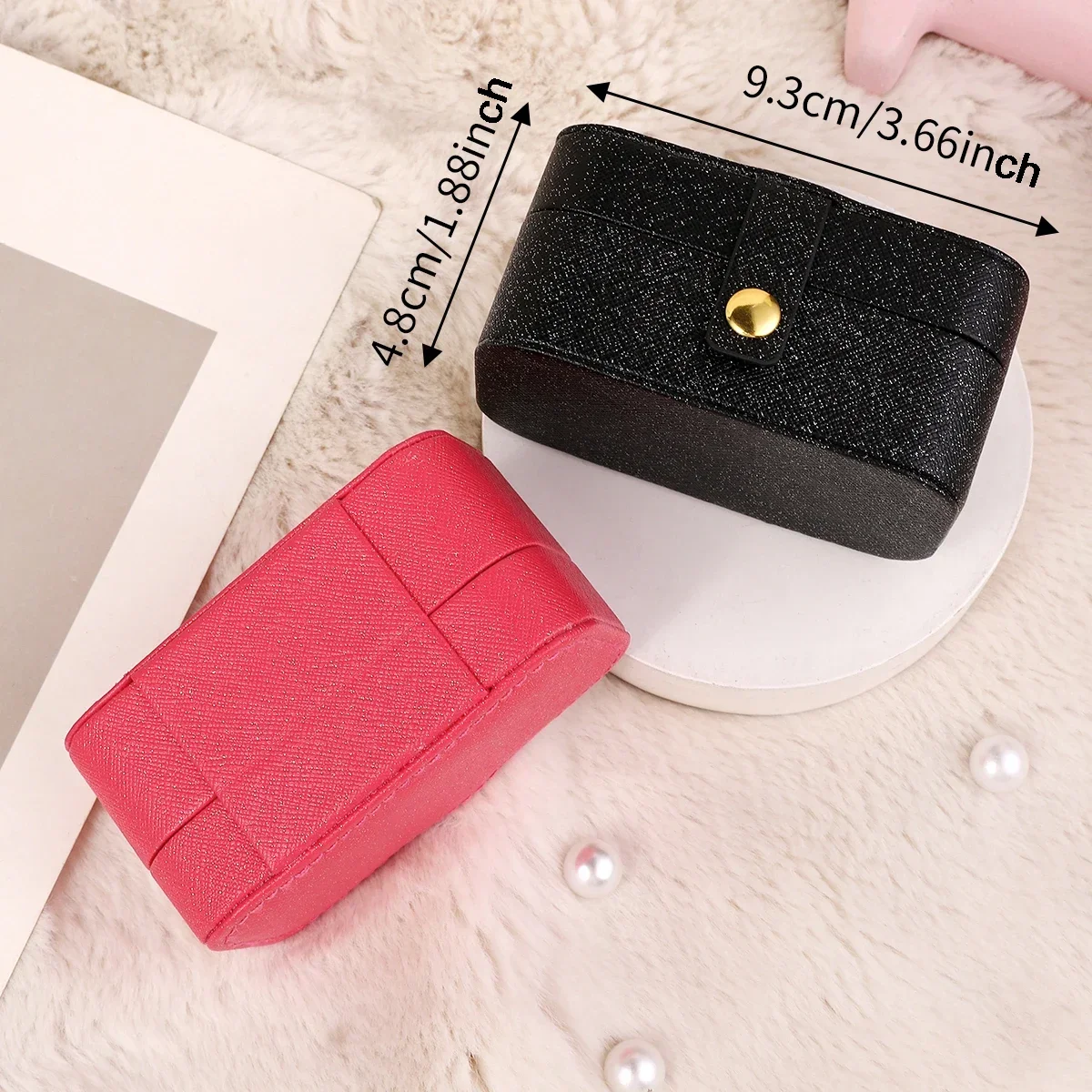 1pc-Exquisite Leather Jewelry Box Simple Ring Necklace Earring Storage Simple Style Portable Storage Box for Daily Travel