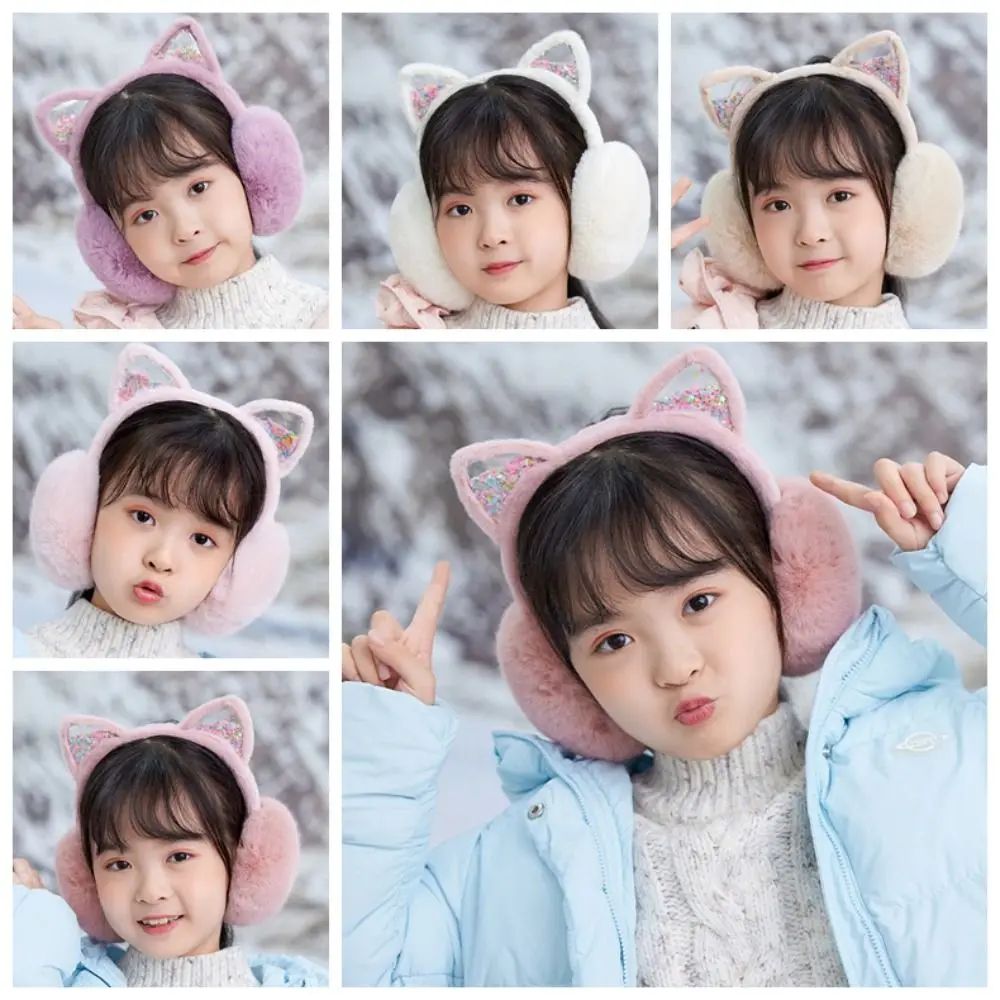 Cartoon Plush Earmuffs Soft Foldable Earcap Cat Ear Earmuffs Glitter Earflap Winter Ear Cover Outdoor