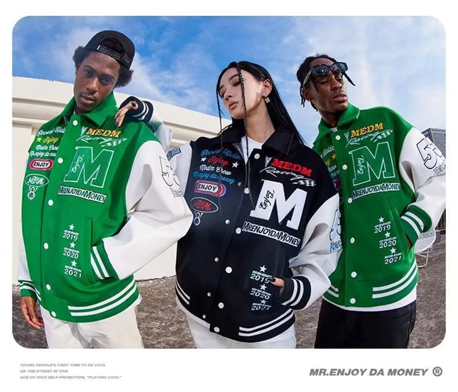 Men's Retro Letter Embroidered Jackets Spring Coat Y2K Hip Hop Trend Baseball Uniform Couple Casual American Street Loose Jacket