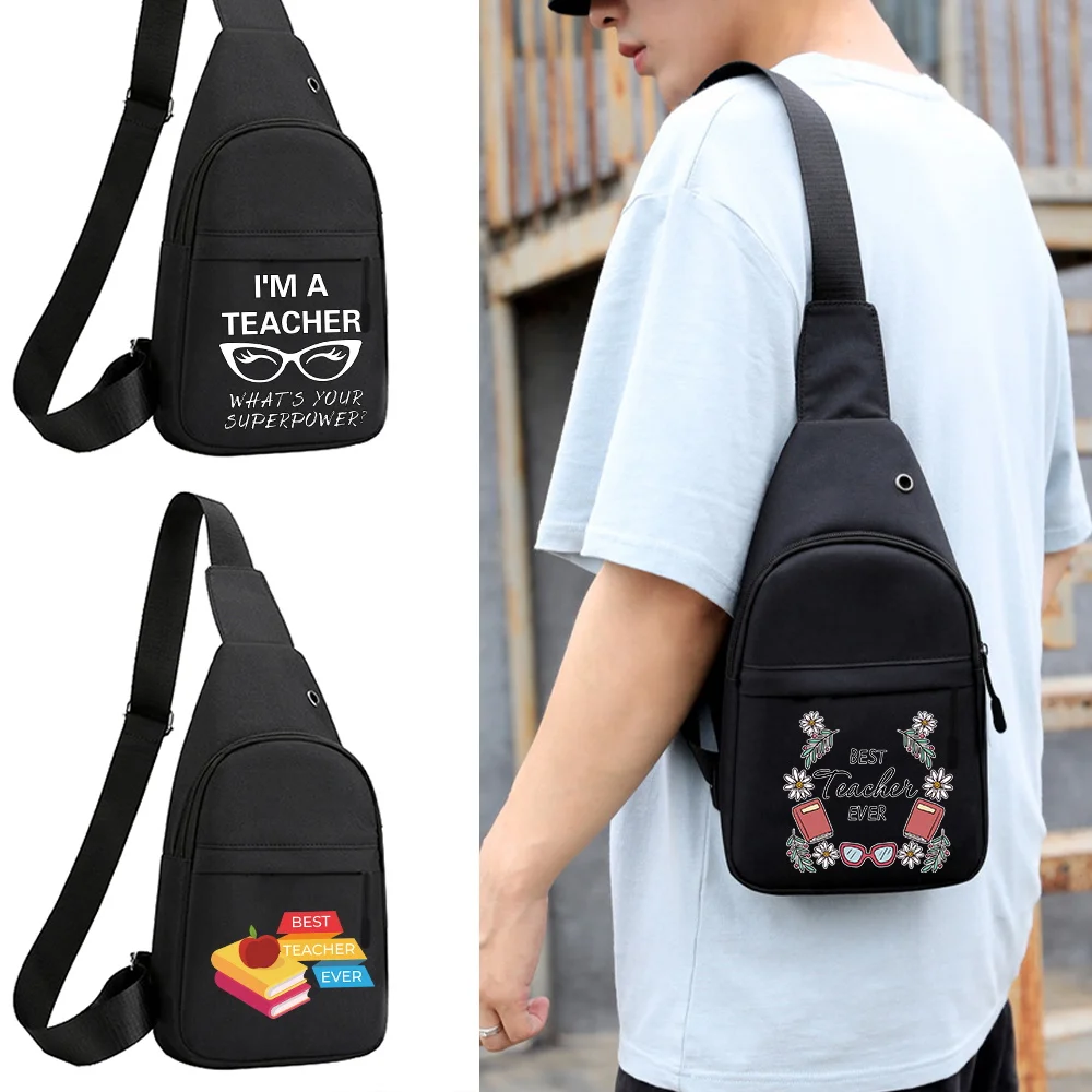 

Men's Chest pack Crossbody Shoulder Bag Teacher Print Backpack USB Charging Earphones Cable Hole Women Travel Messenger Bags