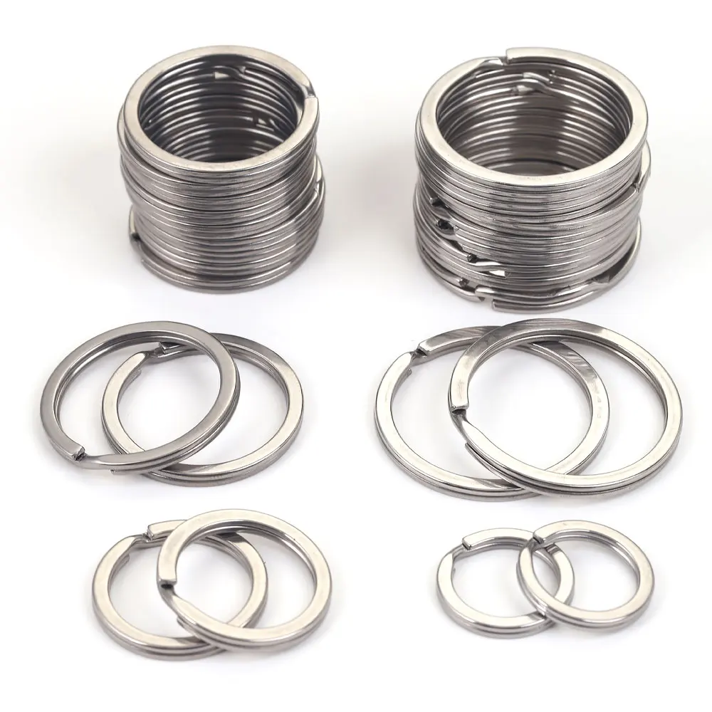 10 Stück Edelstahl-Schlüsselanhänger für Schlüssel 15–35 mm, rund, flache Linie, Schlüsselhalter, geteilte Metallringe, Schlüsselanhänger, Schlüsselanhänger-Herstellungszubehör – Detail 1