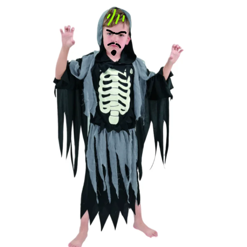 Scary Zombie Cosplay Costumes Skeleton Skull Costume Suit Halloween Costume for Kids Carnival Party Dress Up Cape