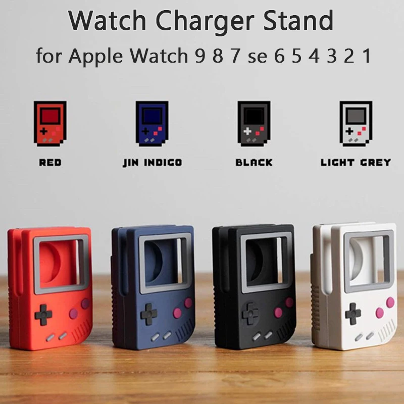 Desktop Holder Charging Base for Apple Watch Charger iWatch 9 8 7 6 5 4 3 2 SE Retro Computer Pattern Silicone