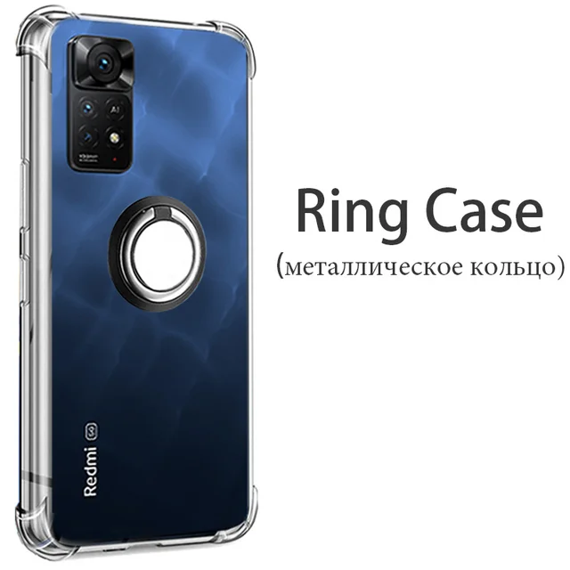 Metal Ring Case Redmi Note 13 12 11 10 Pro Plus Transparent Case For Redmi  13C 12C 10C 9C Silicone Cover Redmi Note 12S 11S 10S