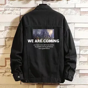 Casual Men's Denim Jaet Spring Autumn Trendy Brand Youthful Haome Collared Jaet Large Size Fat Men's Top Wear