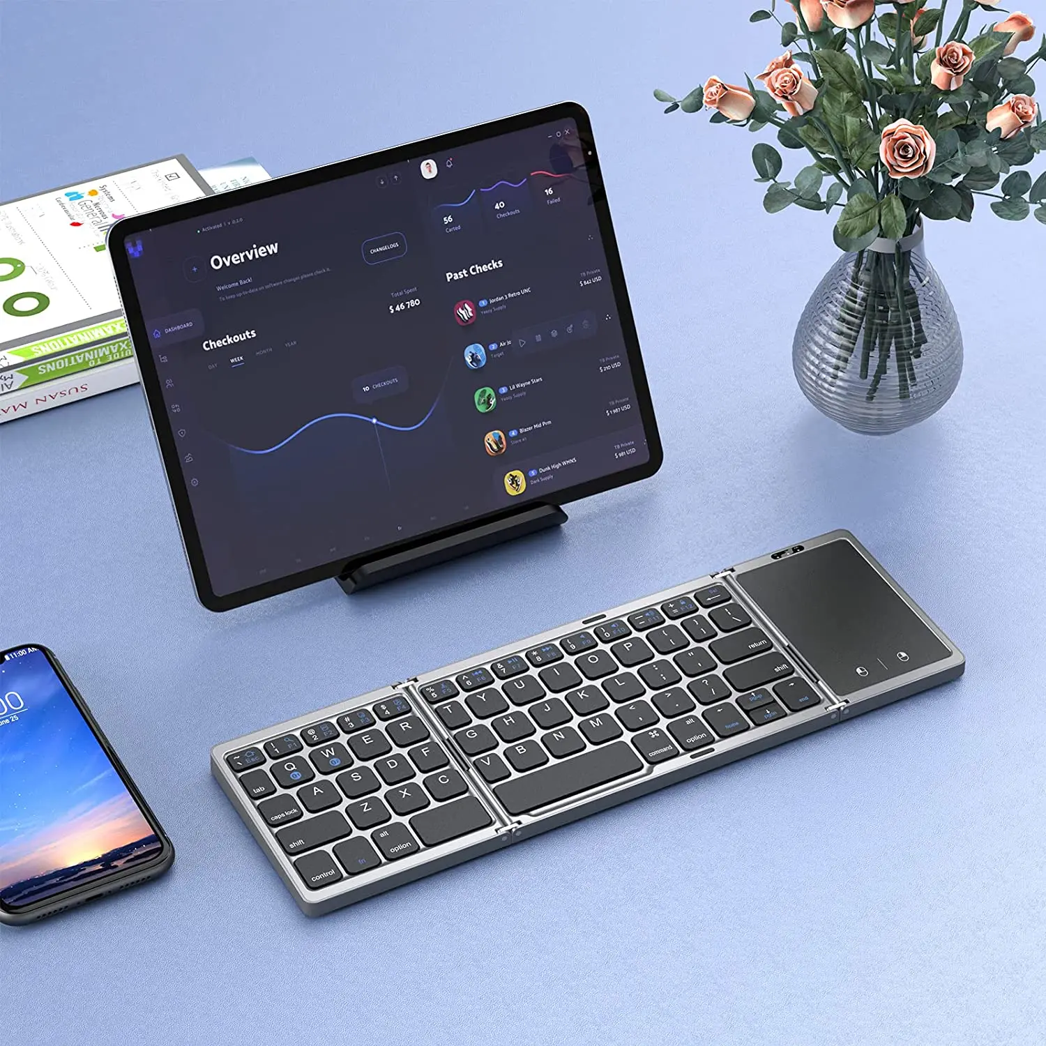 Seenda Dobrável Teclado Bluetooth sem Fio Recarregável Dobrável Teclados Portáteis para pc Mac Smartphone Windows Ios Android - Imagem 3