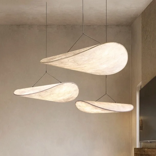 Minimalist handmade ผ้าไหม LED จี้สําหรับห้องรับประทานอาหารตกแต่งบ้านโต๊ะรับประทานอาหารห้องนอนแขวนโคมไฟโคมไฟ 1