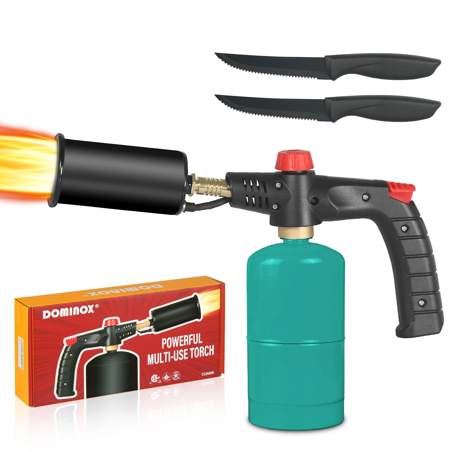 

DOMINOX Powerful Propane Cooking Torch with 2 Knives, Grill Gun& Culinary Kitchen Blow Torch with Lighter, Sear Torch Sous Vide,