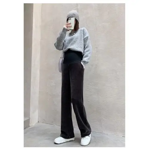 Maternity Pants Fall Winter Outside Wearing Wide Leg Pants Spring Fall Straight Pants Padded Thickened Maternity Winter Clothing