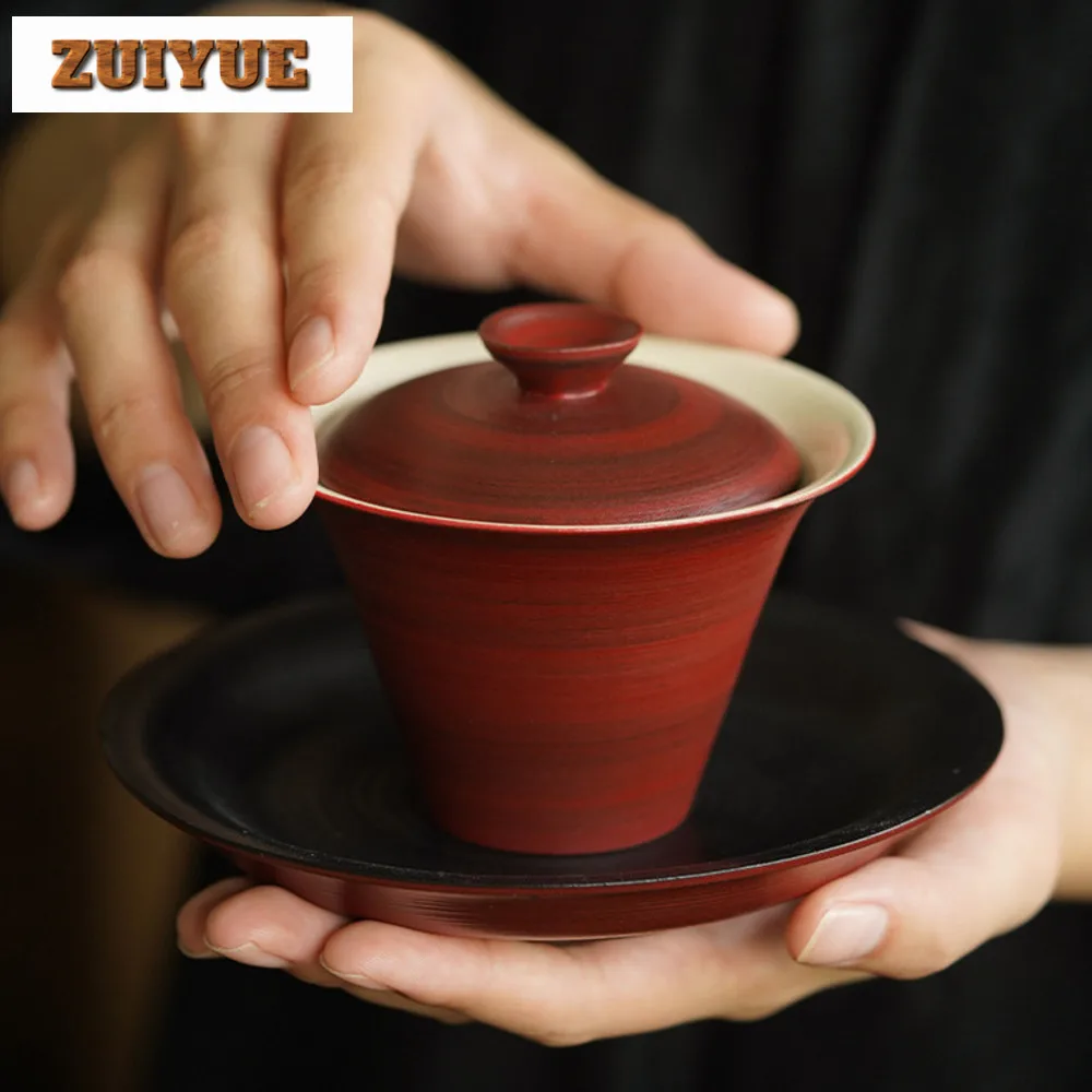150ml Hawthorn Red Stoneware Cover Bowl Japanese Handmade Gaiwan Luxury Tea Tureen Chinese Tea Cup Services Ornaments Gifts
