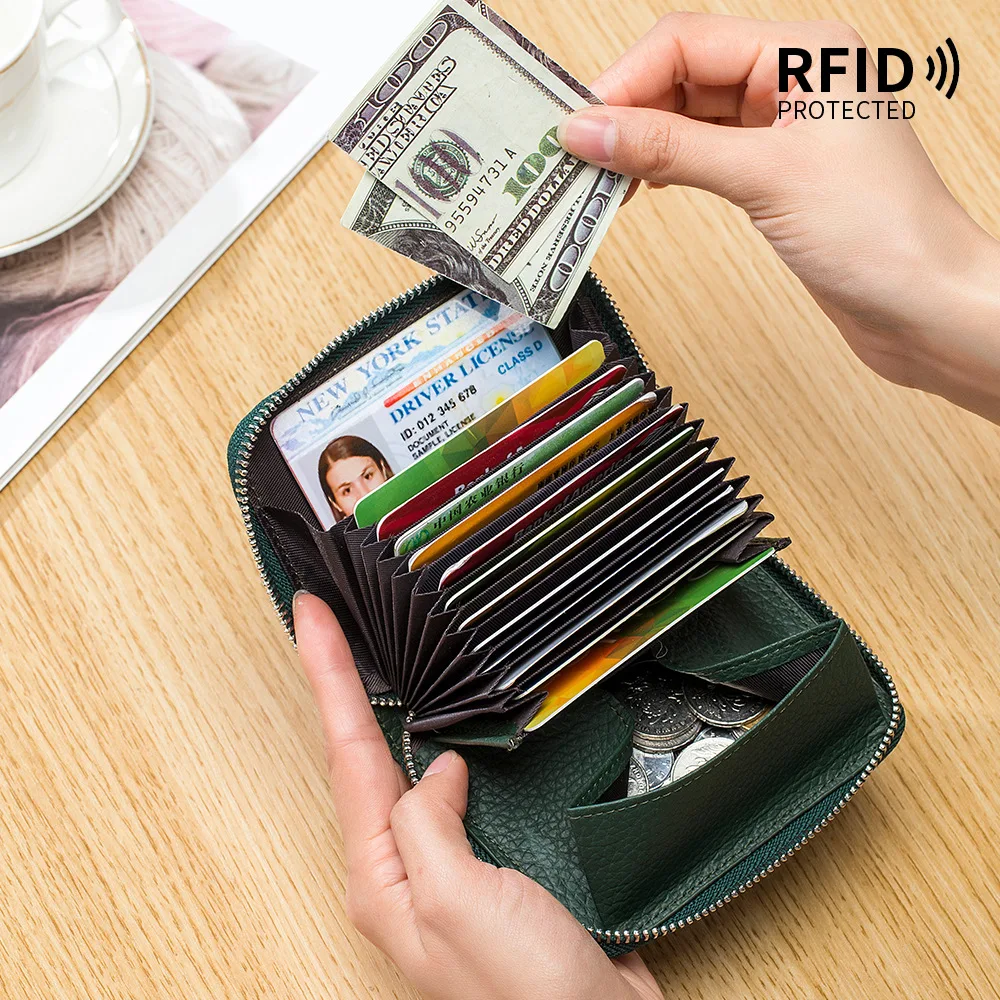 RFID Credit Card Holder Unisex Wallet Genuine Leather Waterproof Women Small Wallets with Money Clip Designer Cardholder Men