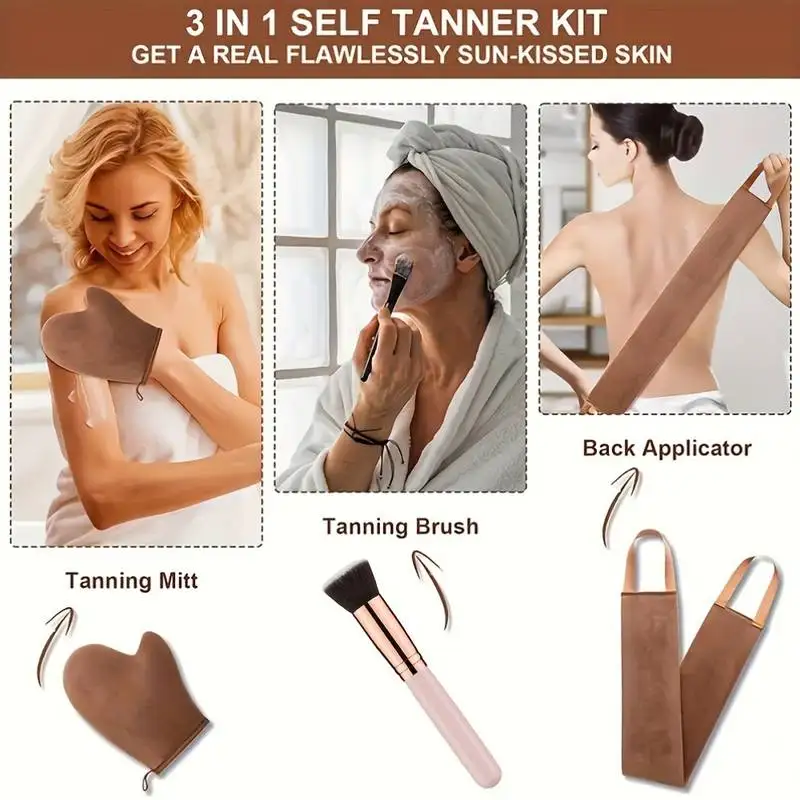 3-In-1 Self Tanning Mitt Glove Reusable Body Face Bath Cleaning Tools Back Tan Applicator Exfoliating Tan Removal Mitt self tanning mitt