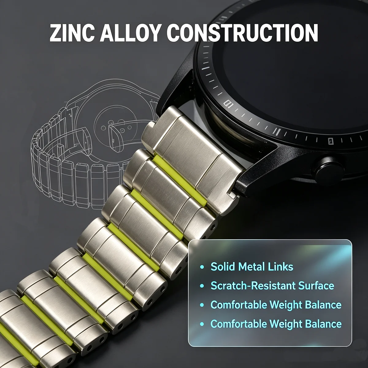 Magnetic Stainless Steel Bracelet Strap, 20mm & 22mm, Universal Smartwatch Band Replacement