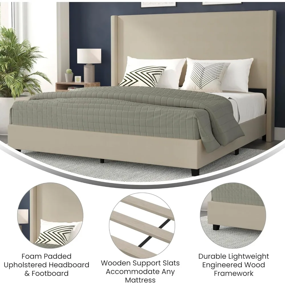 Wingback Platform Bed, Durable Engineered Wood Frame, No Box Spring Needed, Lightweight Design, king Bed 5