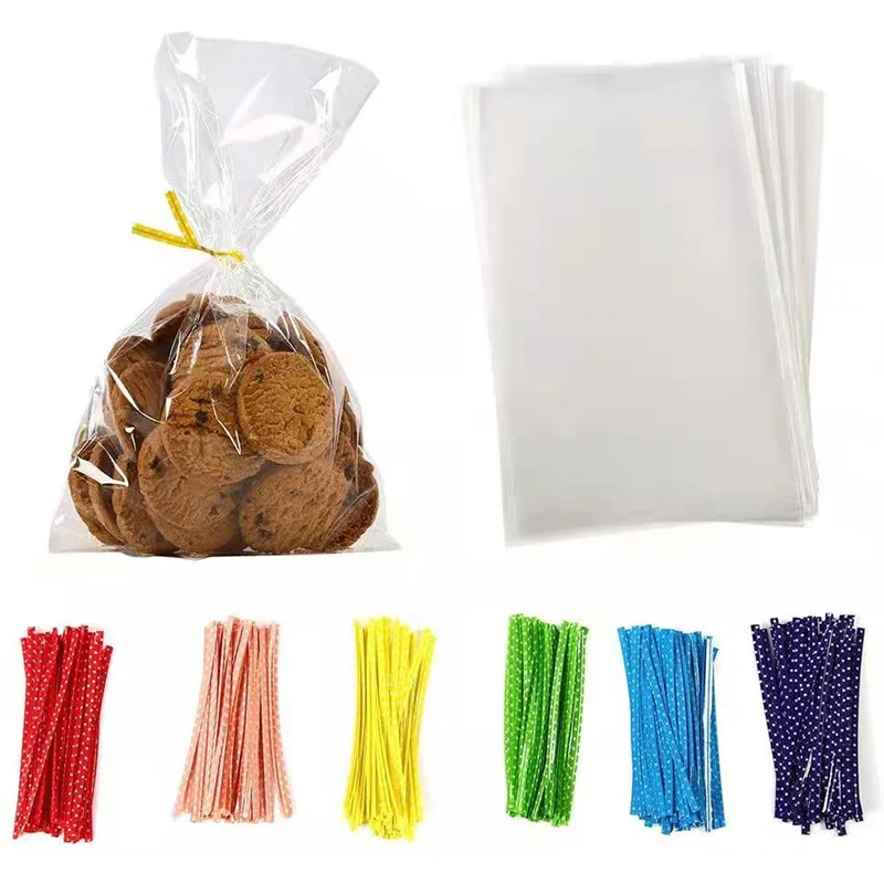 200 Sacs En Cellophane Autocollants 10x10 Cm - Pour Biscuits, Bonbons, Bijoux, Savons - Design à Pois Givré