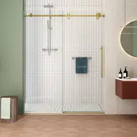 48" W x 76" H Frameless Sliding Glass Shower Door with Handle Clear Tempered Glass Stainless Steel Frame Adjustable Installation 2