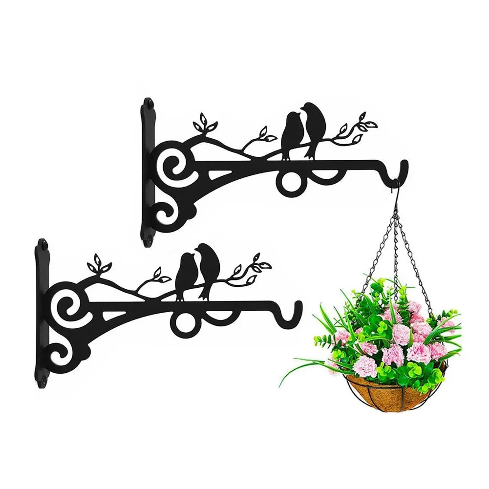 Plant Hanger Bird Pattern Flower Basket Holder Wall Mounted Metal Bracket Hanger Rustic Style Wide Base Outdoor Indoor Garden Yard Street