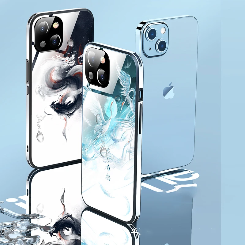 

Чехол для iPhone 14 Pro Max 14 Plus 14Pro, HD закаленное стекло, цветной бампер с драконом, Противоударная надувная подушка, чехол для камеры