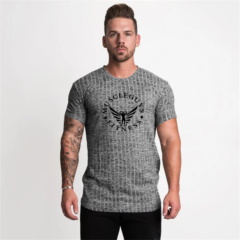 

New Arrival Summer Men Clothes British Style Short Sleeve Knitted T-Shirts Breathable Fashion O-Neck Slim Fit Workout Tee Shirt