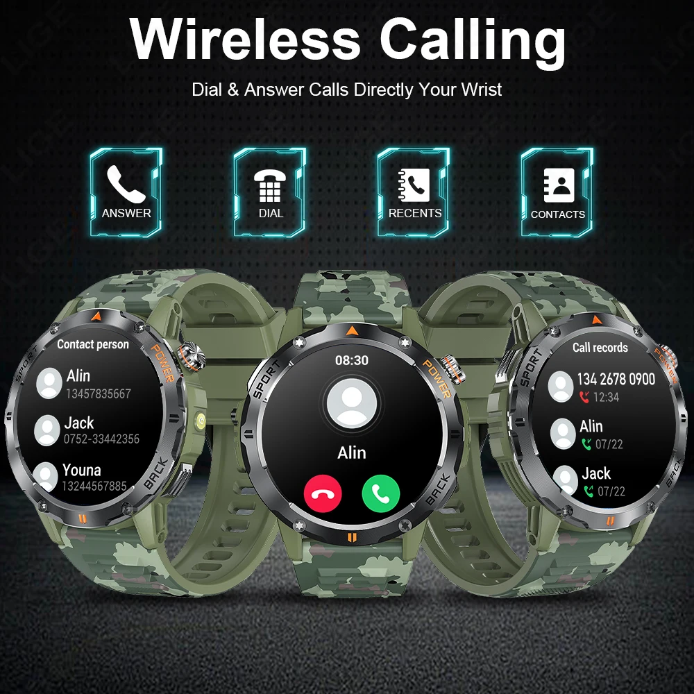 LIGE For Huawei Xiaomi New Smart Watch Men With Flashlight Sports Waterproof Fitness Compass Bluetooth Call Smartwatch Man+Box