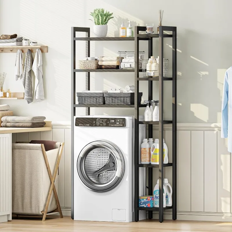 Over The Toilet Storage , Mass-Storage Side Storage Open Rack, Freestanding Bathroom Organizer Space Saver, 6