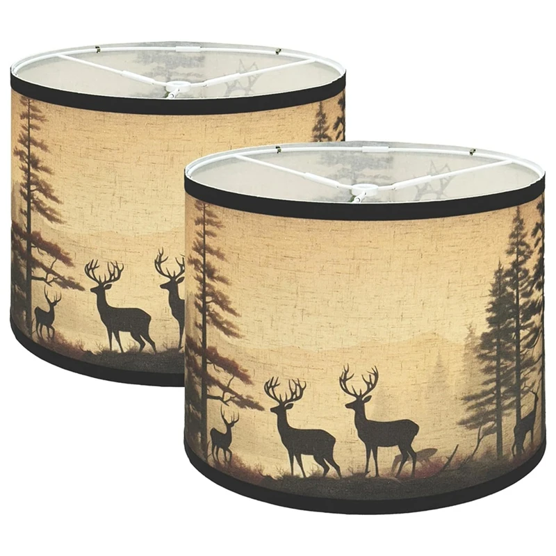 Lamp Shades Set Of 2,Fabric Lampshades With Deers For Table Lamps,Floor Lamps,Replacement Lampshades