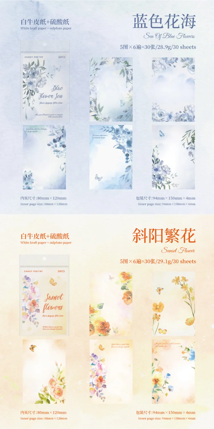 30 teile/los Memo Pads Material Papier floral briefkopf Junk Journal Scrapbooking Hintergrund Dekoration Papier – Detail 7