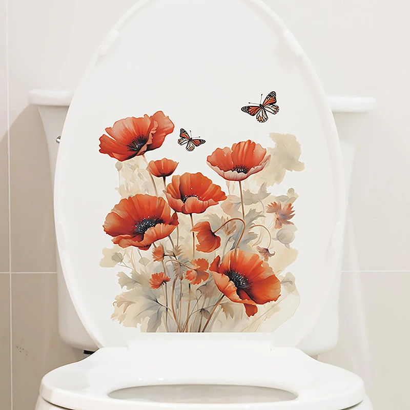 

Bathroom Toilet Stickers Modern Minimalist Flowers Pattern Self-adhesive Paintings For Bathroom Decorations