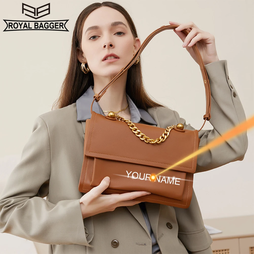 

Royal Bagger Texture Shoulder Crossbody Bags Genuine Cow Leather Fashion Ladies Messenger Bag with Chain Strap 2156