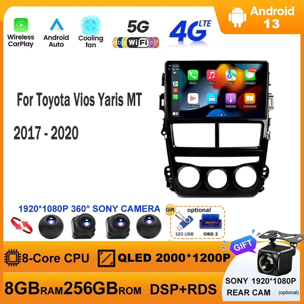 

Android 13 Car Radio For Toyota Vios Yaris MT 2017 2018 2019 2020 Navigation GPS Car Multimedia Video Player Stereo Carplay WIFI