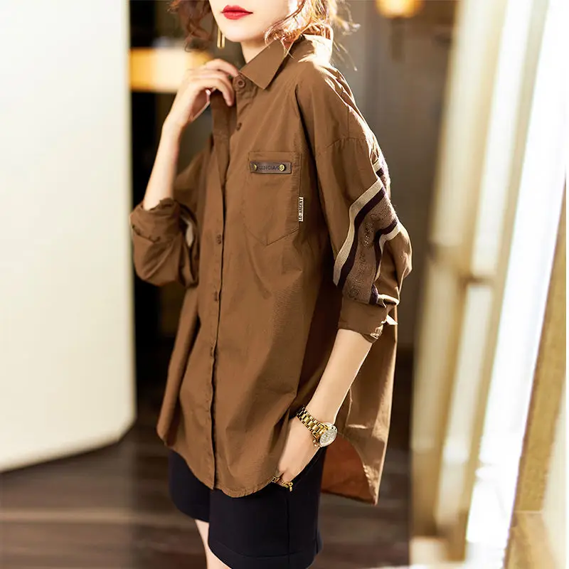 Fashion Loose Spliced Asymmetrical Diamonds Shirts Women's Clothing 2023 Autumn Winter Oversized Casual Tops Commuter Blouses