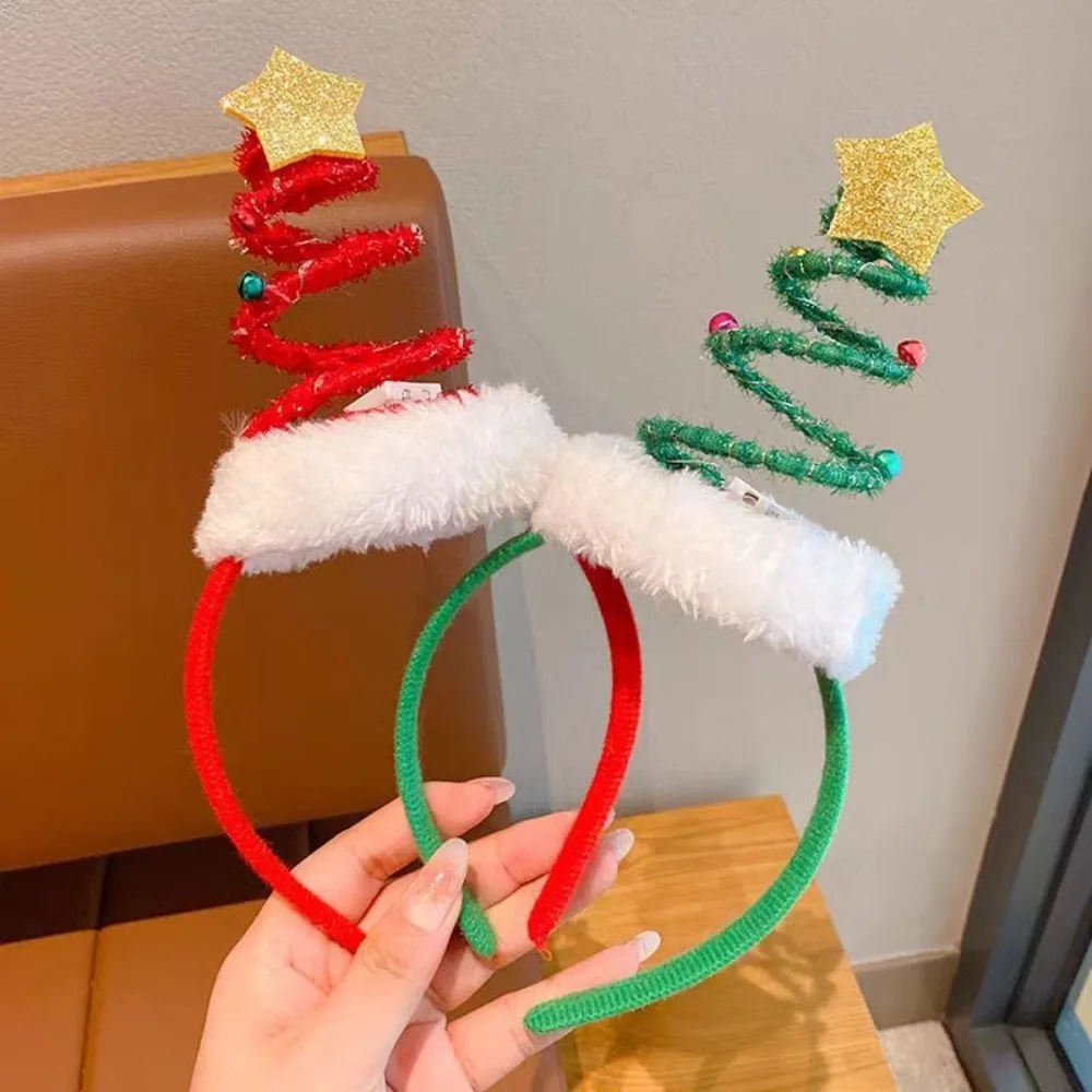Spring Christmas Headband Fluffy Plush Santa's Hat Christmas Tree Hair Hoop Bells Happy New Year Children Headwear Noel Supplies