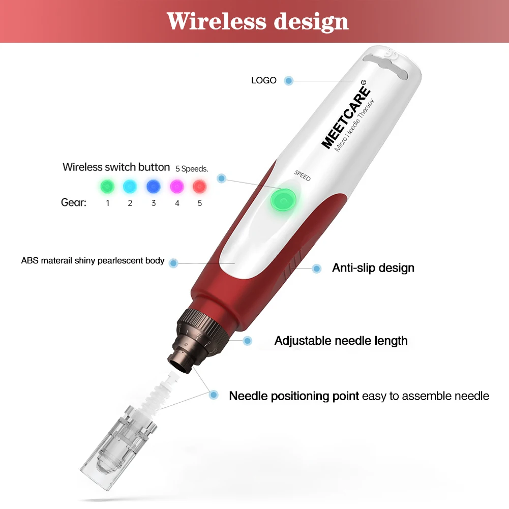 Derma Microneedle Pen USB Charging Wireless Bayonet Cartridge Needle Microneedling Pen with 5 Speed Mesotherapy high frequency microneedling derma pen