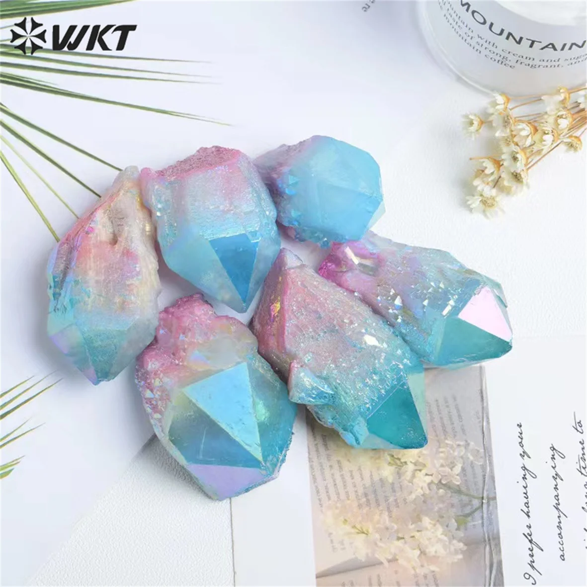 

WT-G313 WKT Wholesale Shiny Energy Colorful Stone Geode Quartz with Aura Loose Gemstones Jewelry Natural Stone Ornament