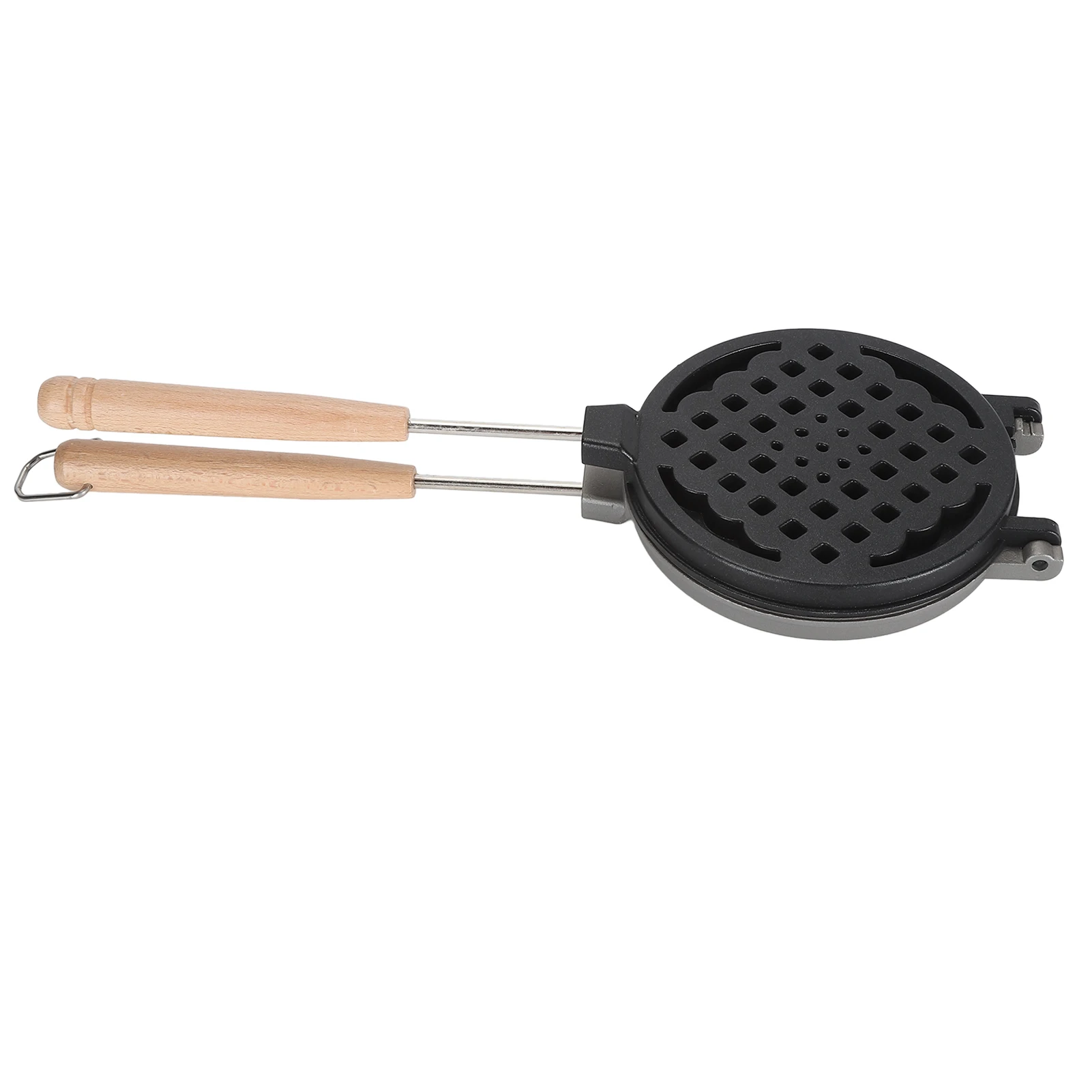 Camping Wraffle Maker Removable Handle Nonstick Waffle Maker Pan Wood Aluminum Alloy Even Heat Distribution Non Stick for Home